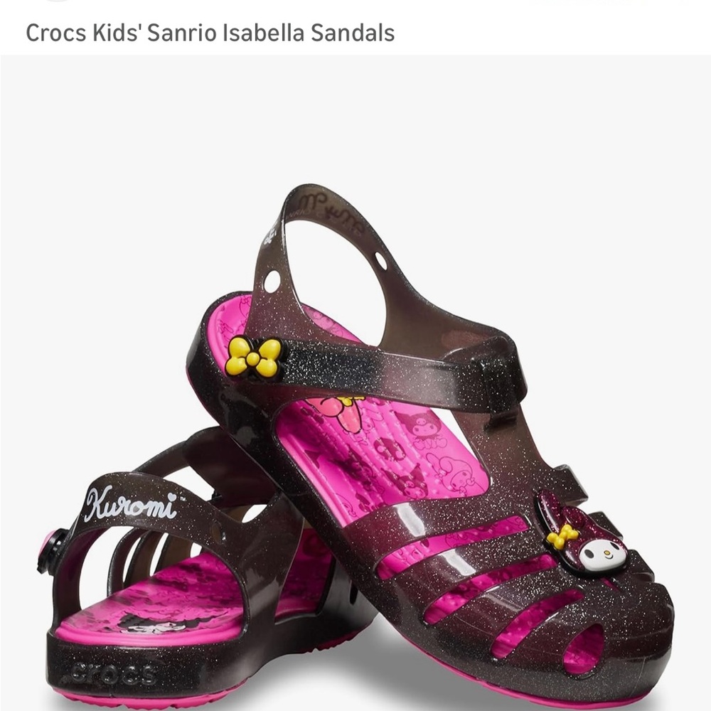 CROCS Kids' Sanrio Kuromi Glitter Sandals - Black sparkle and Pink size 8